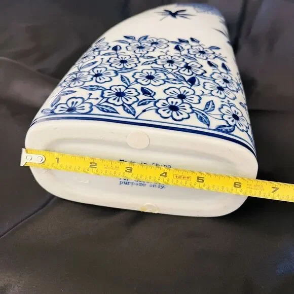 14.5” Tall Blue White Chinoiserie Floral Flower Leaf Porcelain Vase Unique Form
